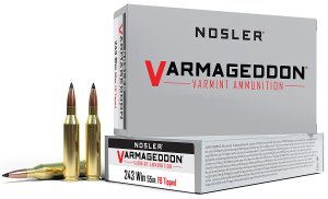 Nosler Varmageddon 243 Winchester 55 Grain Tipped Flat Base 20 Rounds