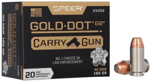 Speer 24259 Gold Dot Carry Gun 40 S&W, 165 Grain Hollow Point, 20 Rounds, High-Performance Pistol Ammo