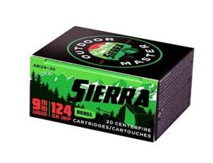 Sierra Bullets Outdoor Master 9mm Luger 124 Grain JHP 20 Round Box