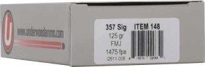 Underwood 148 .357 Sig 125GR FMJ FN Nickel-Plated Ammo 50 Rounds
