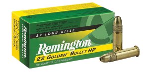 Remington Golden Bullet 21008: 22 LR, 36-Grain Plated Hollow Point, Brass Cased Rimfire Ammo, 50 Rounds