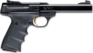 Browning 051407490 Buck Mark Standard *CA Compliant 22 LR 10+1 5.50" Slab Side Barrel, Matte Black Serrated Steel Slide & Aluminum Frame, Black Overmolded Grips