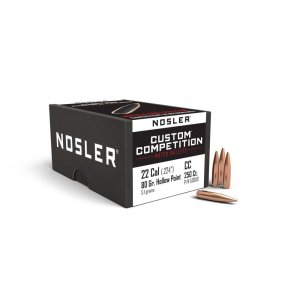 Nosler Custom Competition Bullets, .22 Caliber .224, 80 GR Hollow Point Boat Tail, 250 Count, USA Origin
