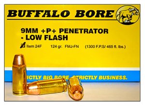 Buffalo Bore 24F20 9mm Luger +P+ 124gr FMJ Flat Nose Ammo 20 Rounds