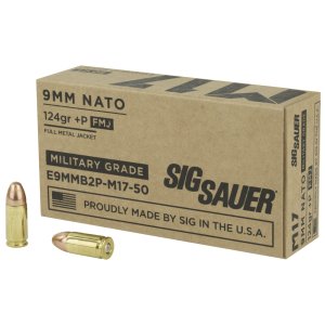Sig Sauer Elite Ball 9mm +P 124gr FMJ Brass Cased 50 Rounds