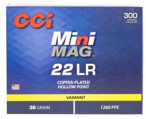 CCI Mini-Mag Varmint 22LR 36gr Hollow Point 300 Rounds 1260fps