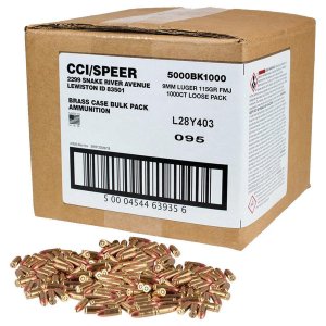 CCI Blazer Brass 5000BK1000 9mm 115gr FMJ 1145fps 1000 Rounds Loose Pack