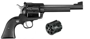Ruger 0318 Blackhawk Convertible Revolver: 357 Mag, 9mm Luger, 6.50" Barrel, Blued Alloy Steel, 6rd Capacity, Adjustable Sights, Black Checkered Hard Rubber Grip