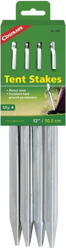 COGHLAN'S 9812 12 In Plated Steel Tent Stakes 4-Pack