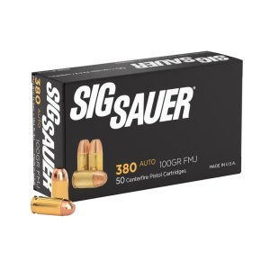 Sig Sauer E380B150 .380 ACP 100gr FMJ Ammo 50 Rounds 910fps Brass Case