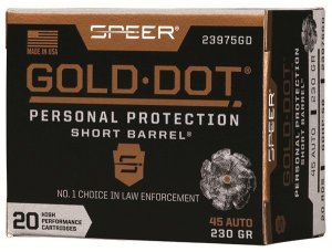Speer Gold Dot Personal Protection 45 ACP 230 Grain HP Short Barrel