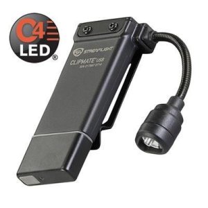 Streamlight 61125 ClipMate USB Light, Black, 70 Lumens, White/Red LEDs