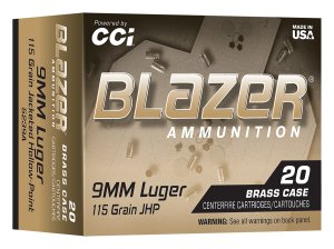 CCI 5239A 9MM 115GR BLAZER BRASS JHP 20RD