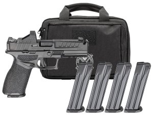 Springfield Gear Pac Echelon 4.5F Comp Handgun 9mm Luger 15rd(4) Magazines 4.5 Barrel U-Notch Sights Green Dot & Bag
