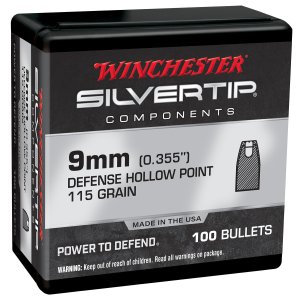 Winchester 9mm WB9ST115X Centerfire Handgun Reloading Bullets 115 gr Silvertip Hollow Point