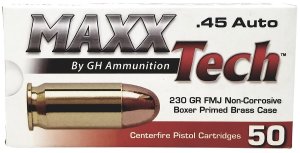 Maxxtech Ptgb45b Brass Pistol 45Acp 230Gr Full Metal Jacket 50 PER Box/10
