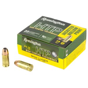 Remington HTP 9mm Luger 115 Grain JHP Ammo - High Terminal Performance, 20 Rounds, 1145 fps
