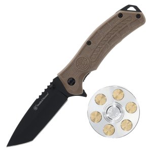 Smith & Wesson Folding Knife and Fidget Spinner Combo 3 Tanto Blade Black