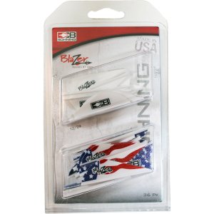 Bohning Blazer Vane Combo White/American Flag 36 pk. Universal vane for any broadhead, crossbows, and 3D archery. 2" length, .6" height, 6 grains. Model: 101050WH/AF.