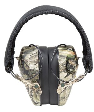 Caldwell E-MAX Low-Profile Electronic Hearing Protector, 23 dB, Mossy Oak Break-Up, Dual Microphones, Adjustable Volume, Stereo Sound, AAA Battery Powered