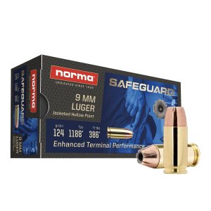 Norma Safeguard 9mm Luger 124 gr Hollow Point 1188 fps 50 Rounds