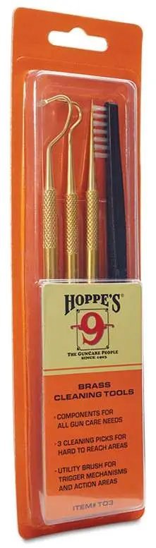 HOP T03 Brass Picks and Plastic/Nylon Brush Set - 3 Picks for Hard to Reach Areas - Utility Brush for Trigger Mechanisms and Action Areas - Different Heads for Precision Cleaning