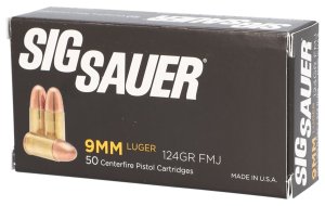 Sig Sauer Elite Ball 9mm 124gr Full Metal Jacket 50 Rounds
