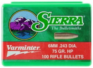 Sierra 1510 Varminter 6mm 75gr Hollow Point Bullets 100/Box