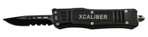 Xcaliber 380 OTF Knife 2.75in Part Serrated Black 440C SS Blade