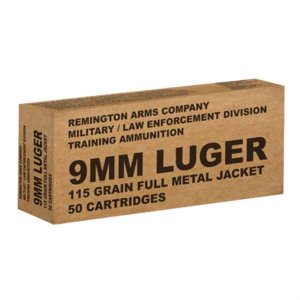 Remington B9MM3 Overrun 9mm Luger, 115GR Full Metal Jacket, 50 Rounds, Brass Case, 1145 ft/s Velocity