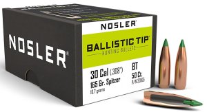 Nosler Ballistic Tip Hunting 30 Cal .308 165 gr Spitzer 50 Per Box