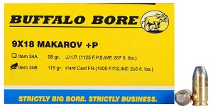 BBA 34B20 9x18 Makarov +P 115gr Hard Cast Ammo 20 Rounds
