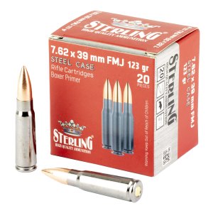 Sterling 7.62x39mm 123gr FMJ Polished Steel Case 20rd Box