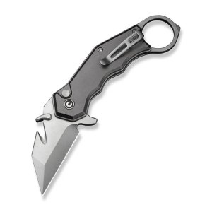 Amaroq Flipper & Thumb Stud & Button Lock Knife Gray Aluminum Handle (2.11"" Satin Finished Nitro-V Blade)