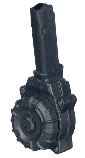 ProMag DRMA35 Glock 48, 43X 9mm 30-Round Drum Magazine - DuPont Zytel Polymer, Full-Length Steel Insert, Heat-Treated Stainless Spring, USA-Made
