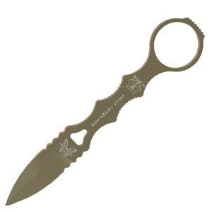 BENCHMADE MINI SOCP ODG Fixed Blade, Spear Point, 440C Stainless Steel, OD Green Handle, 1.66" Injection Molded Sheath