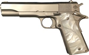 Rock Island 56418 Semi-Automatic Pistol, .45 ACP, 5-Inch Barrel, 8-Round Capacity, Matte Nickel Finish, Pearl Grip, GI Sights, Compact 8.7-Inch Length