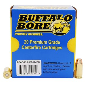 Buffalo Bore 45230FMJ20 45ACP +P 230gr FMJ Flat Nose Ammo 20/Box