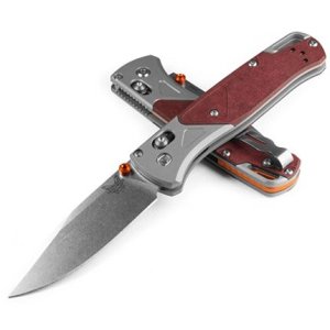 BUGOUT, AXS, DROP POINT 3.24" CPM-S90V STEEL BLADE ASH GRAY ALUMINUM W/REDSTONE RICHLITE ONLAY