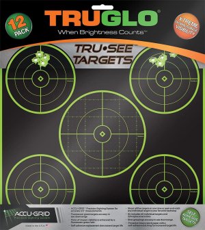 TruGlo TG11A12 Tru-See 5-Bullseye 12x12 Self-Adhesive Targets 12-Pack