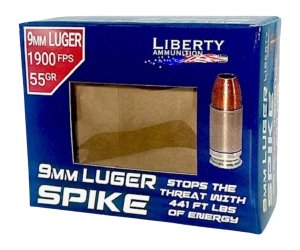 Liberty Spike 9mm Luger 55gr JHP 1900 fps 20/ct LA-SPI2-9MM-55-2000