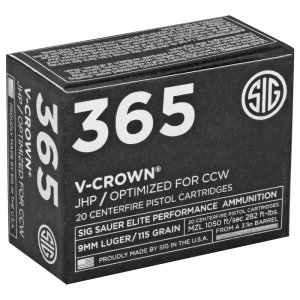 Sig Sauer Elite Defense 365 9mm Luger 115gr V-Crown JHP