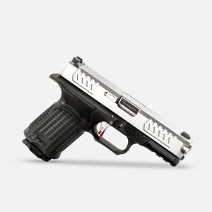 Bul Armory AXECCLEVSLV9US Axe Cleaver Sports South Exclusive Compact 9mm Luger 15+1, 4.02 in Barrel, Silver Serrated Stainless Steel Slide, Black Polymer Frame w/Beavertail & Picatinny Rail, Pistol