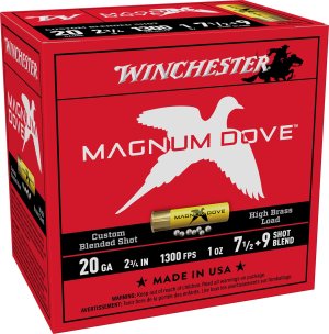 Winchester Magnum Dove Shotshell 20ga 2-3/4 1oz 1300 fps #7&9 25/ct