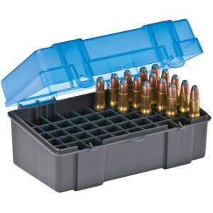 Plano Small Rifle Ammo Box 50 Rounds Blue Flip Top Polymer
