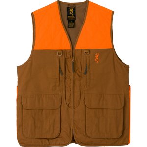 Browning Pheasant Forever Vest Lg, Orange, 12 oz. 100% Cotton Canvas, Blood Proof Game Bag, Zippered Pockets