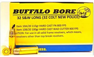 Buffalo Bore 10A20 32 S&W Long 115gr Hard Cast Flat Nose Ammo 20/Box