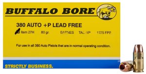Buffalo Bore 27H20 .380 ACP +P 80gr Barnes TAC-XP Lead-Free 20 Rds