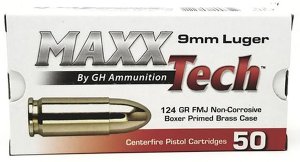 MaxxTech PTGB9124B 9mm Luger 124gr Full Metal Jacket Box of 50