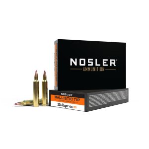 Nosler 204 Ruger Ballistic Tip Ammunition, 40 Grain, Brass Cased, 20 Rounds, Spitzer Bullet, Varmint Use